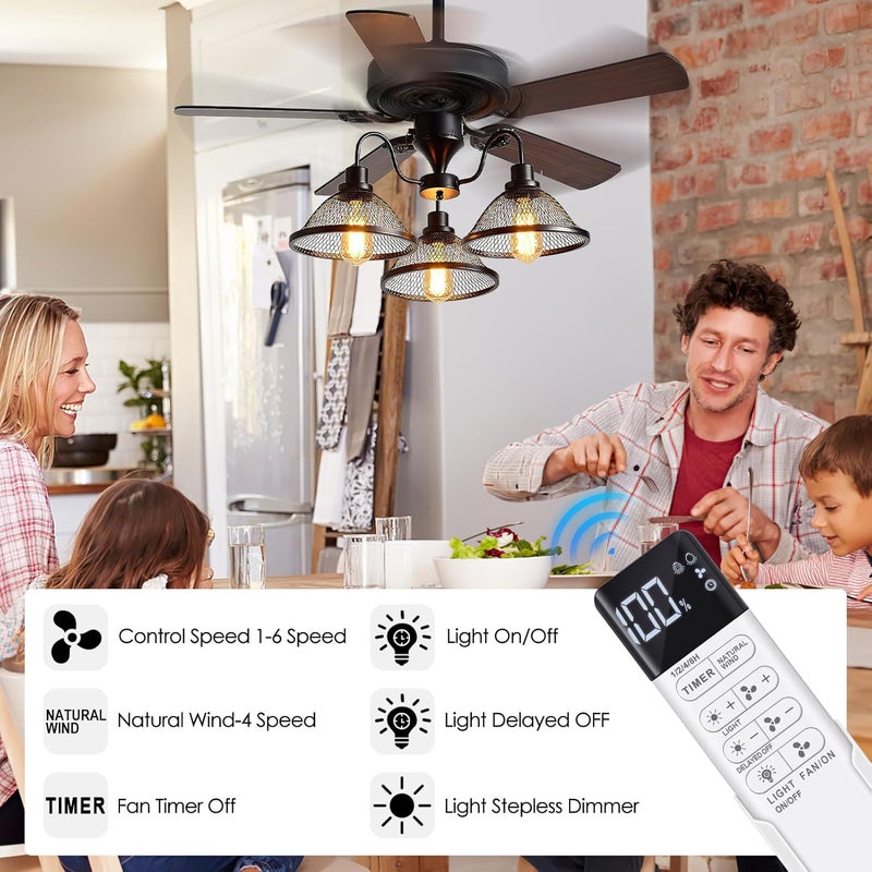 Kimmol Ceiling Fan Remote Control Kit, Dimmer, AC Motor 3-Speed Becomes 6-Speed, Display C eiling F an Light Timing, Universal Ceiling F an Remote Control Replacement for 110V AC Fan, Not for Hugger Fan/DC - Image 2